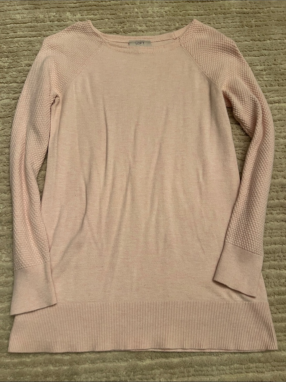 LOFT Blush Crewneck Sweater with Textured Sleeves